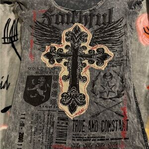 Daytrip Gray Graphic Tee with Cross Design